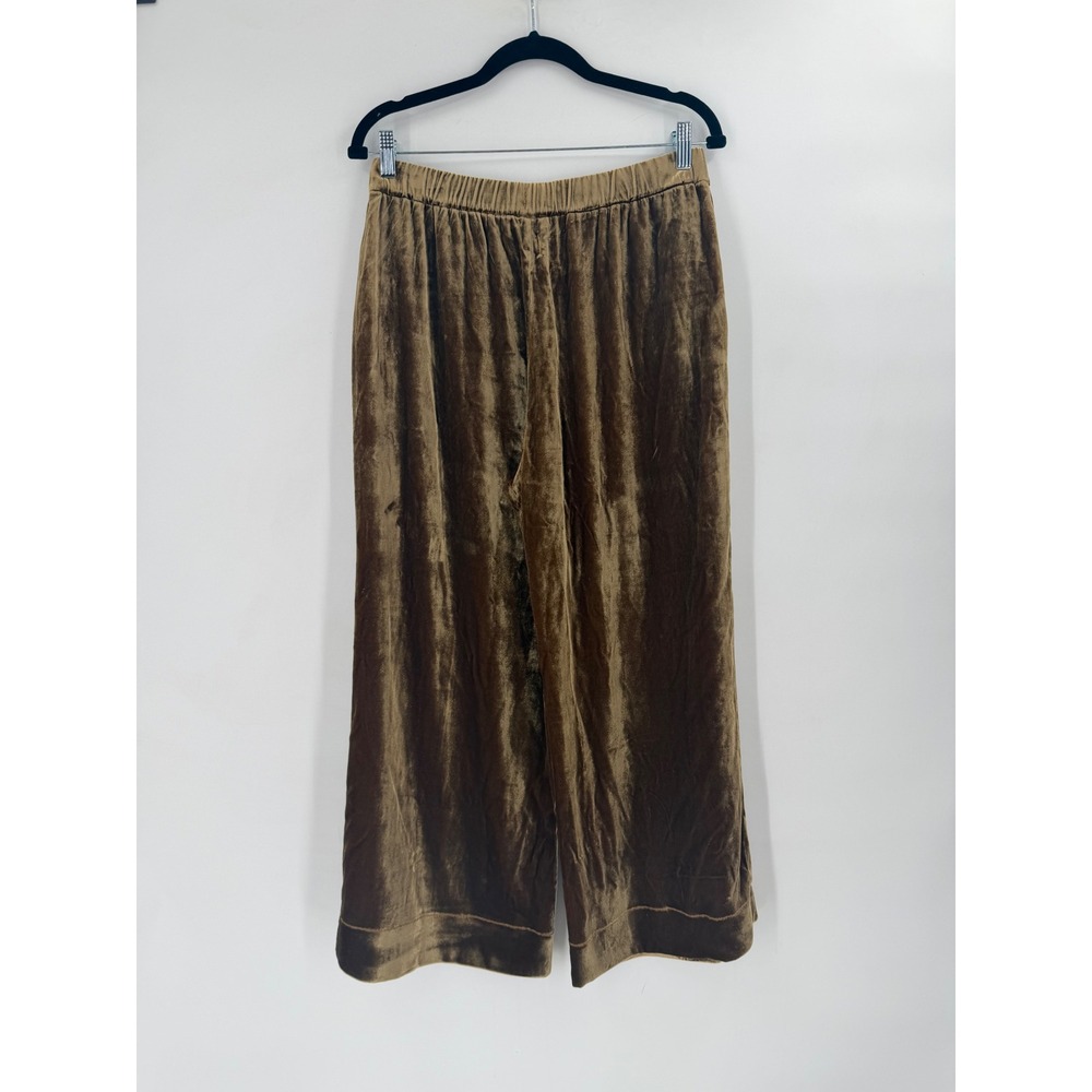 Faherty Genevieve Pants Womens M Breen Gold Silk Velvet Wide Leg Luxe Lounge - Picture 4 of 8